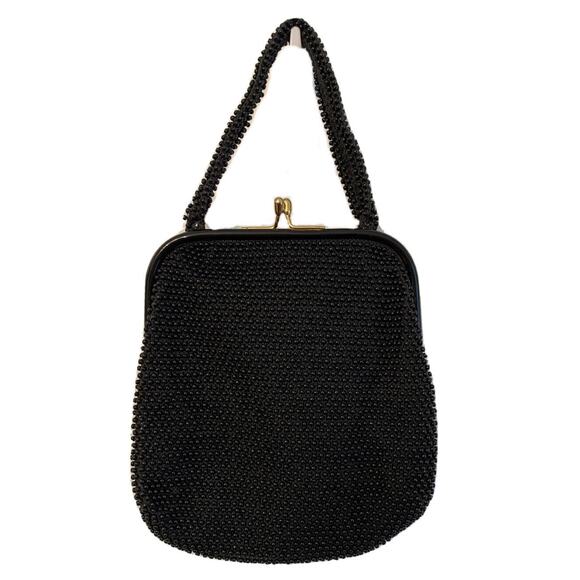 Vintage Corde-Bead Made in USA Black Beaded Evening Bag by Lumure 1950s - Picture 1 of 7